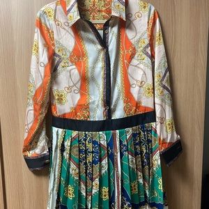 Multi-color Pleated Satin Skirt dress